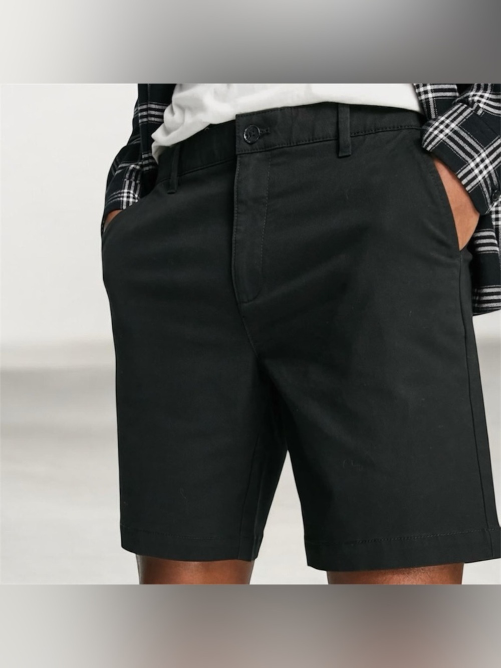 TOPMAN Slim Chino Shorts Pocketed In Black Sz 34 Cotton Stretch Preppy